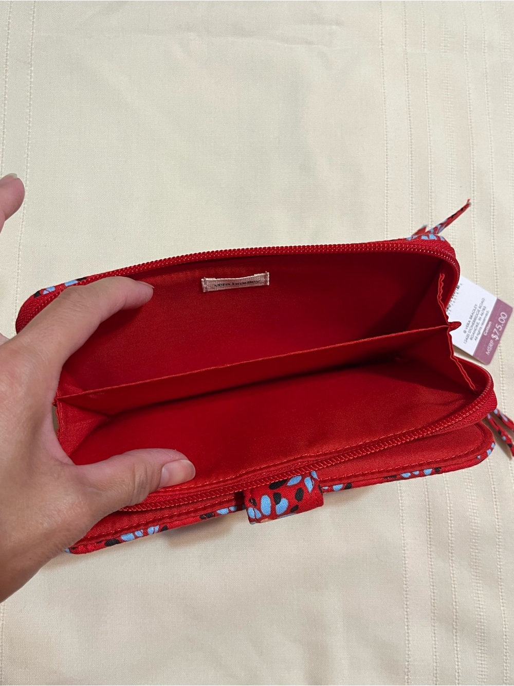 Vera Bradley Red Quilted Floral Wristlet with Blue Accents - Picture 6 of 11